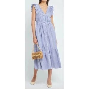 Tuckernuck O.P.T. Blue White Striped Flounce Ruffle Cut-out Stella Maxi Dress S